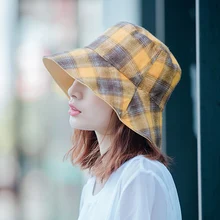 Новая Двусторонняя Классическая клетчатая женская панама двухслойные весна осень анти-УФ Панама для Девочек Пляжные панамки