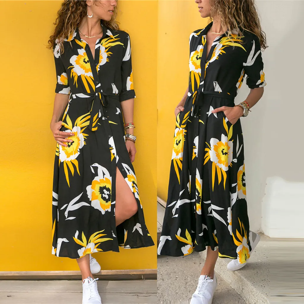 

Long Dress Women Floral Print Summer Chiffon Dresses Bohemian Long Sleeve Vintage Holiday Party Dress Vestidos De Fiesta L707