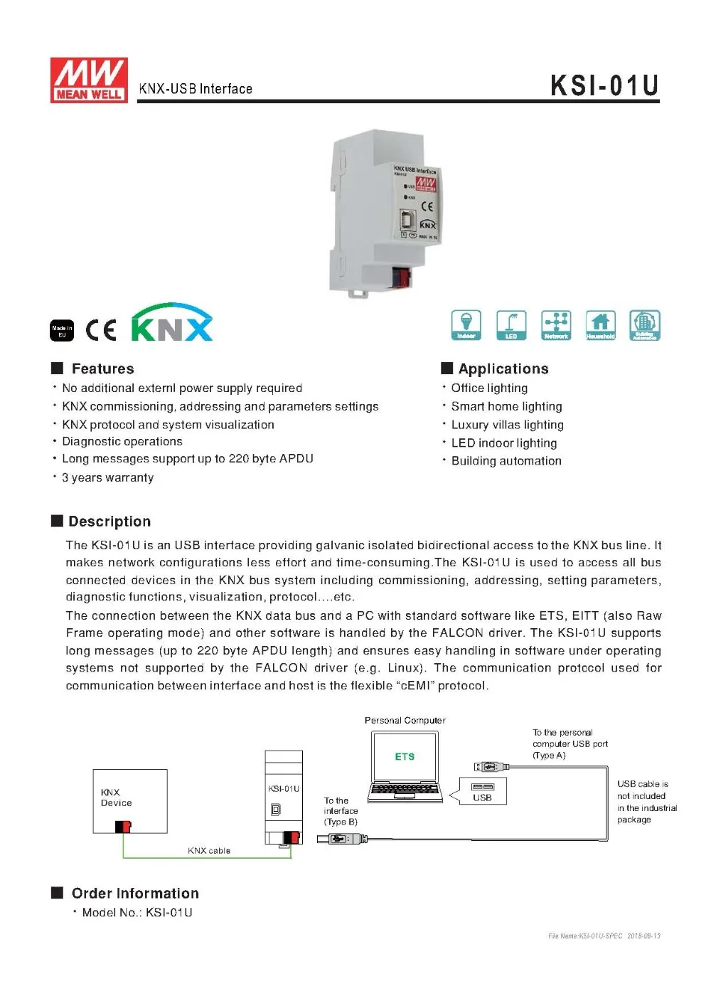 MEAN WELL KNX-USB KSI-01U интерфейса