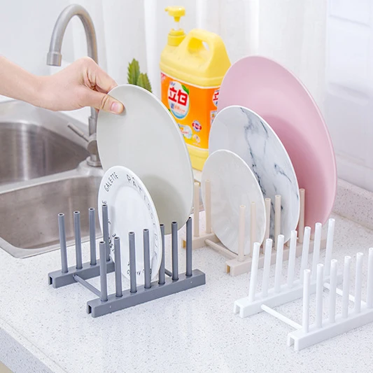 

Kitchen Racks White Plastic Dish Lid Holder Kitchen Supplies Storage Rack Drain Holder Storage Organizers