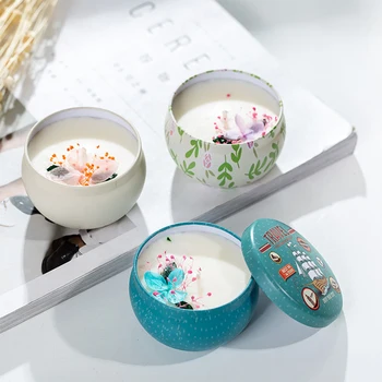 

Iron Can Essential Oil Scented Candles Aromatherapy Smokeless Candles Wedding Candles with Decorative Dried Flowers 15 Hours