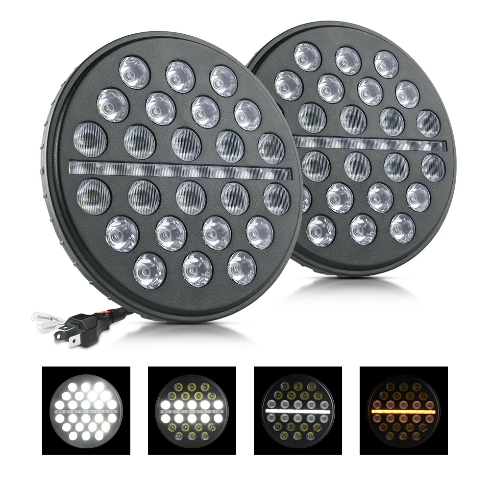 US $69.99 MICTUNING 2pcs 7 80W Headlight Led Work Light Bar DRL Daytime Running Light Streamer Flow Amber Turn Signal for Jeep Wrangler