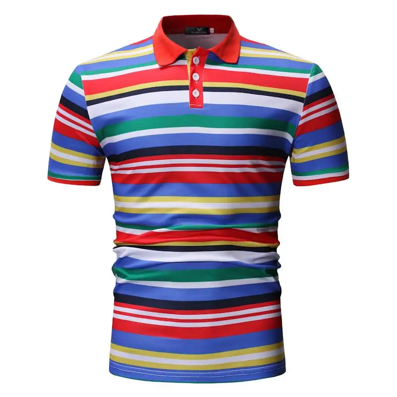 

Striped Men's POLO Shirts Casual Fashion Male Polo Shirt Men Clothes Tops Tees Yellow Navy