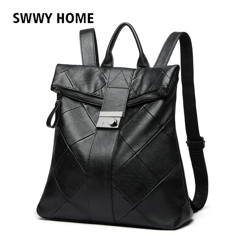 

Women Backpack High Quality Washed Spliced PU Leather Backpacks for Teenage Girls Female School Shoulder Bag Bagpack mochila