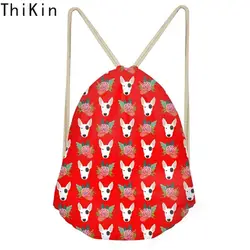 THIKIN бультерьер цветочный узор женские мешки с Кулиской красные большие пляжные сумки забавные собаки девушки мешок мода Softback хранения