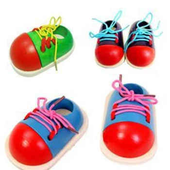

1pcs Children Wooden Toys Kids Montessori Educational Toys Toddler Lacing Shoes Early Education Montessori Teaching Aids Puzzle