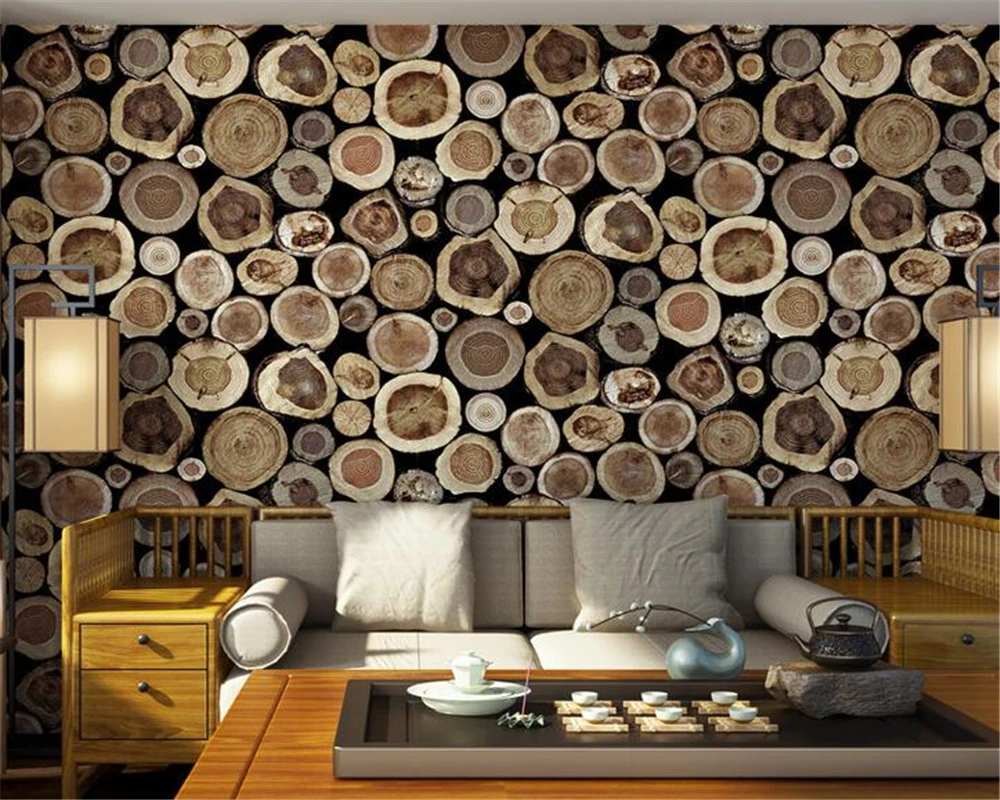 Beibehang Wooden 3D Wallpaper Retro Stump Cafe Restaurant