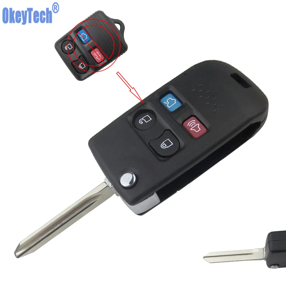 OkeyTech Flip Fob Shell For Ford Crown Victoria Escape Expedition Explorer Sport Trac 4 Button Folding Remote Car Key Case Cover