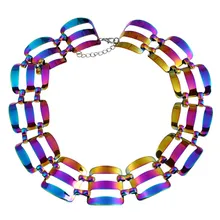 Punk Style Rainbow Metallic Chunky Links Short Fashion Necklace