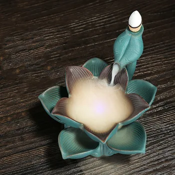 

Back flow LED Lotus Incense Burner Waterfall Meditation Smoke Fountain Censer Meditation For Indoor Bedroom Decoration