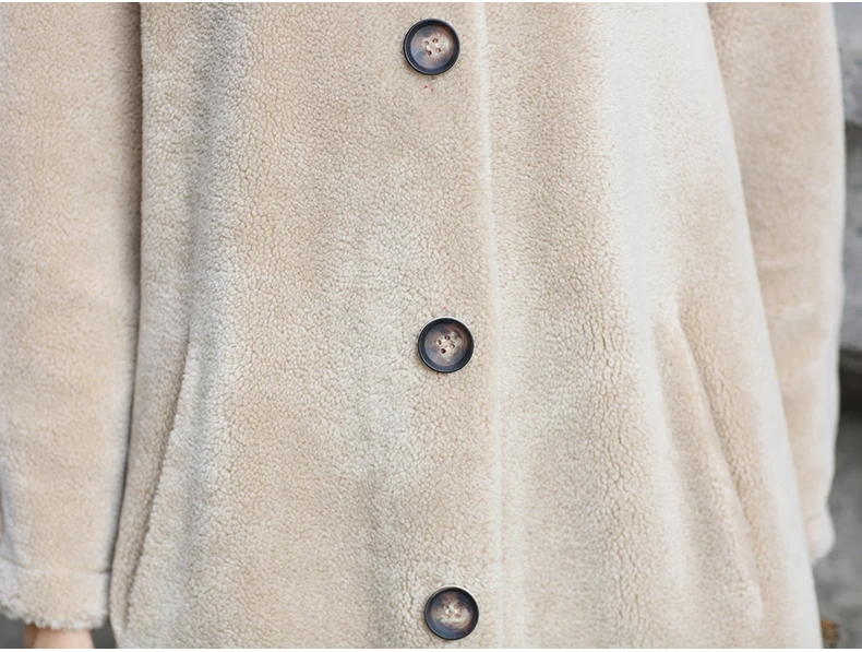 Sale AYUNSUE Sheep Shearling Jacket  Women Real Wool Fur Coat  2019 New Female Long Warm  Overcoat chaqueta mujer invierno LX2377 11