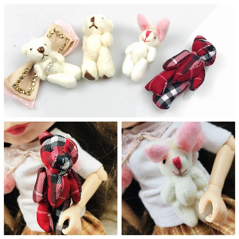

1PCS Cute 4.5cm/6cm mini Bear 4 Style grid bear for dolls photos props bear with bowknot Play toys for girls Dolls accessories