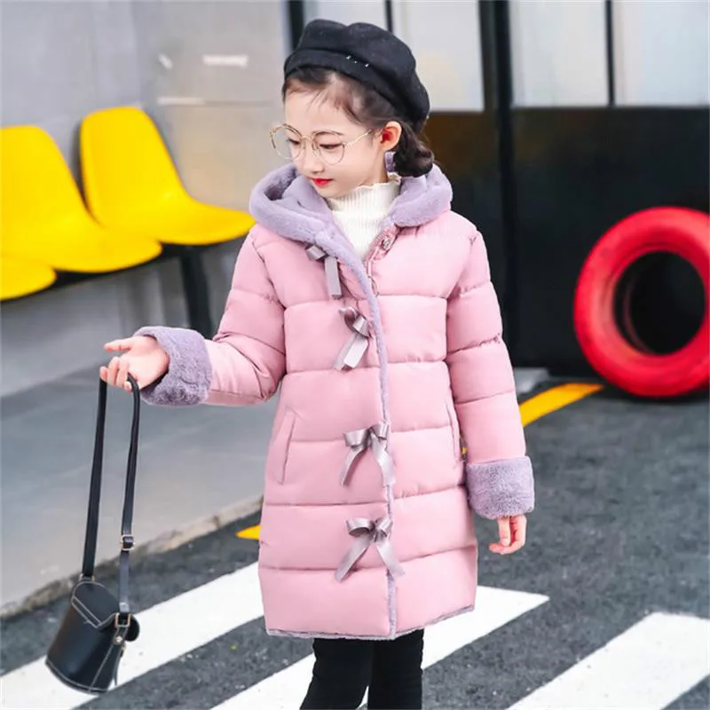 Пальто с искусственным мехом для девочек; сезон осень-зима новинка года; куртки для девочек теплая парка одежда для малышей детская одежда из плотного бархата - Цвет: Pink
