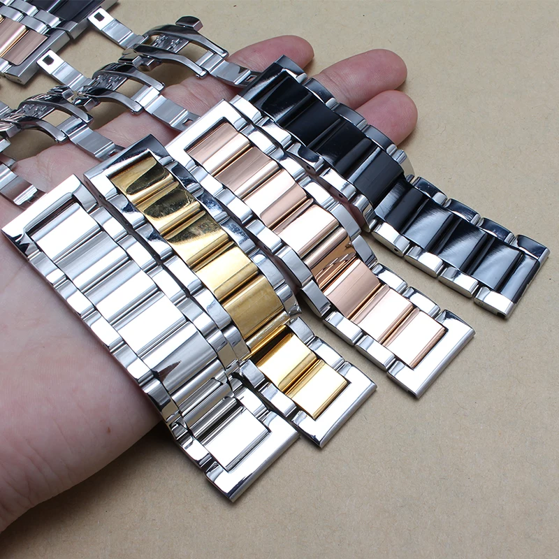 Silver and black Rose gold Stainless steel watchband Bracelets 18mm 20mm 22mm 24mm Watches strap butterfly