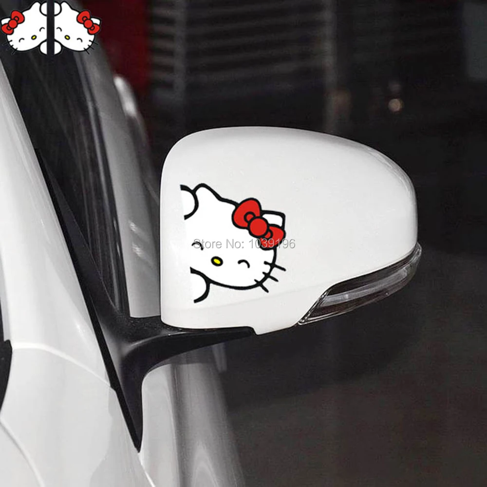 

2 x Funny Creative Cartoon Car Accessories Hello Kitty Peeping Car Stickers Rear View Mirrors Car Door Edges Decorative Decal