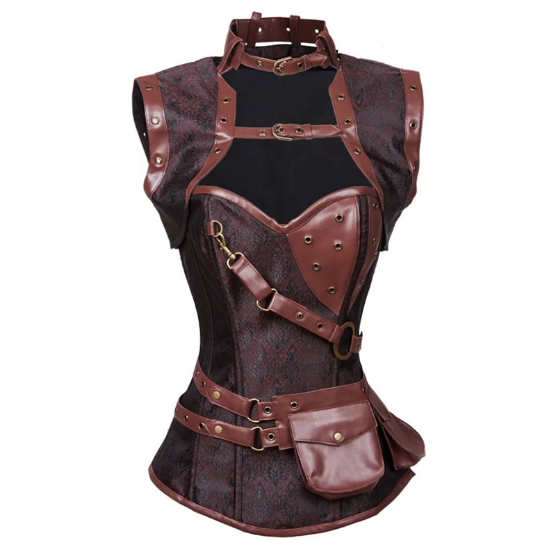 Red Black Steampunk Corset Gothic Clothing Steel Boned Sexy Corsets And Bustiers Vintage Burlesque Costumes Corselete Feminino (2)