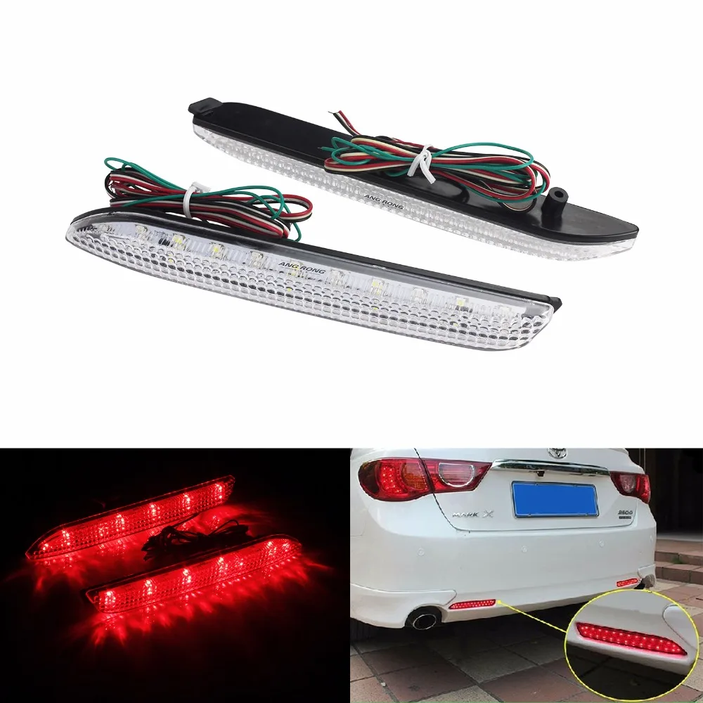 

ANGRONG Red & White Light For Toyota Sienna LE SE XLE 2011-14 Clear Rear Bumper Reflector LED Tail Stop Light(CA191)