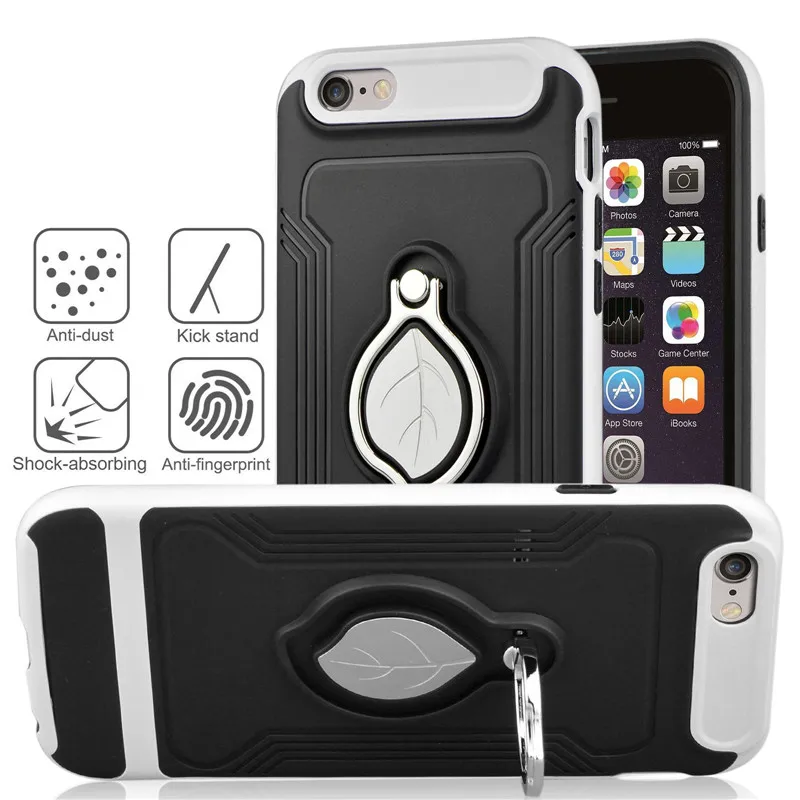 Heat dissipation Phone Case For iPhone 6s 6 7 8 Plus XR XS MAX Leaf Finger Ring Magnetic Bracket PU Soft Silicone Hard PC Cover |