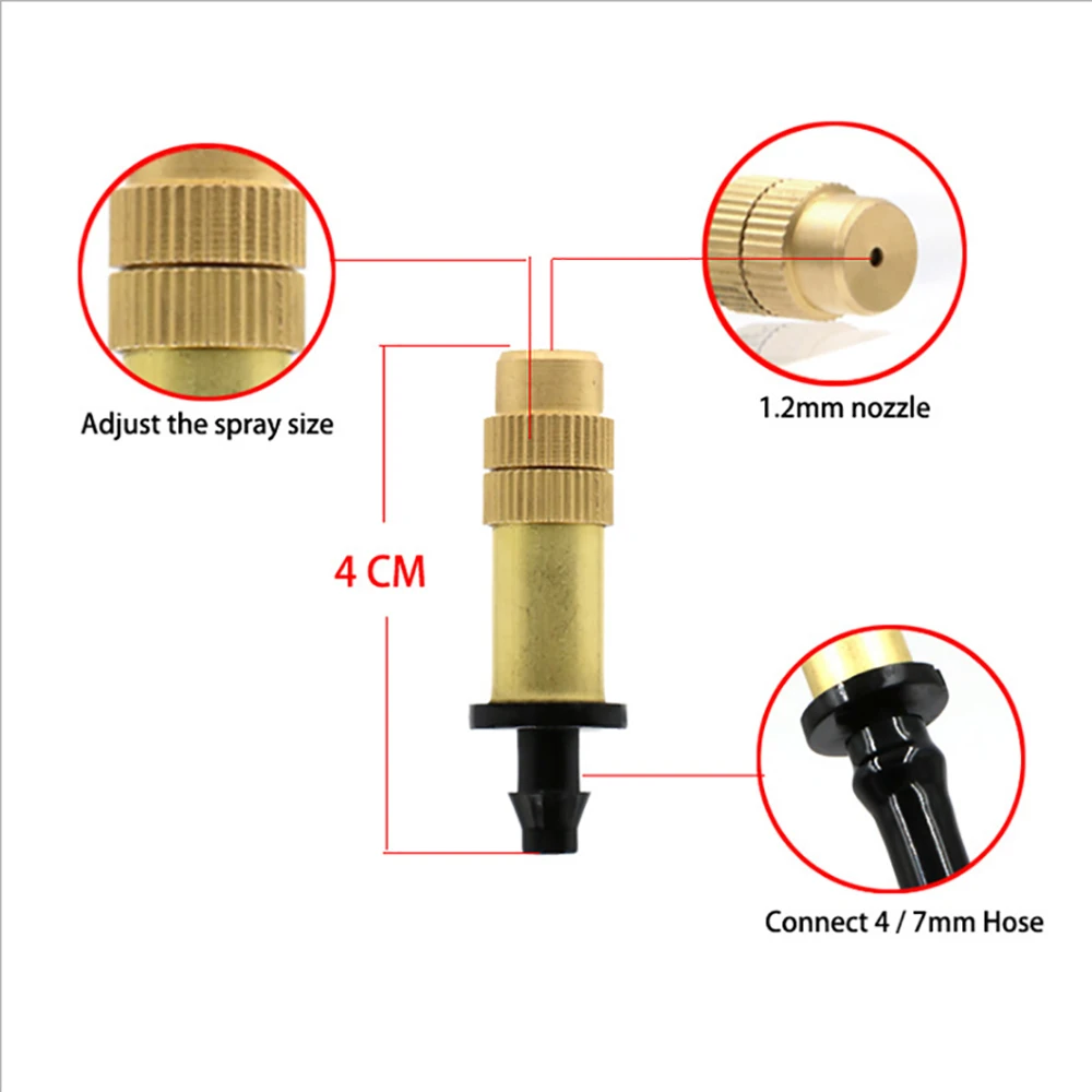 10 шт. орошения сада Регулируемый запотевания сопла для садоводства посыпать латунь полива дождеванием опрыскиватель подключить до 4/7 мм