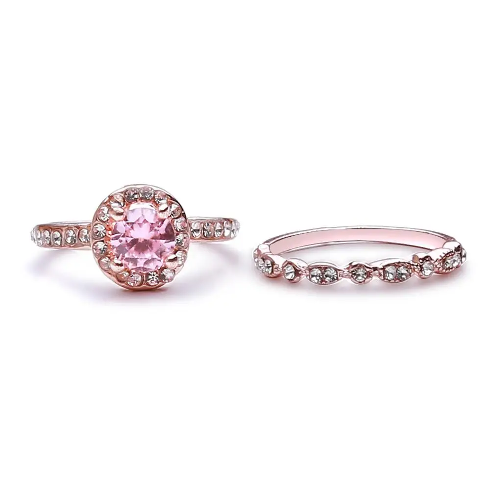 Женский квадратный набор колец, роскошное кольцо из розового золота 18 К, белый большой кристалл, циркон, обручальные кольца для женщин, подарок - Цвет основного камня: Pink
