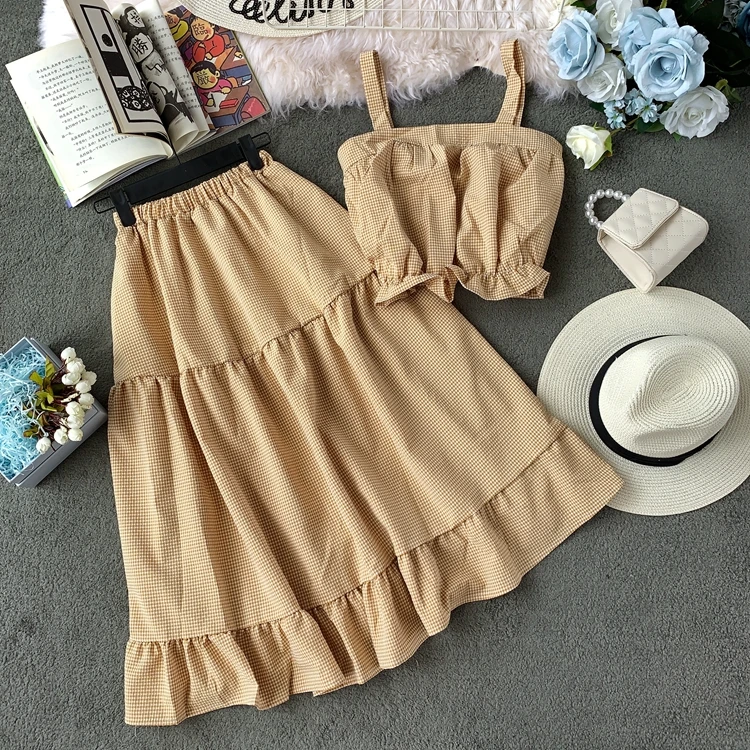 Женский комплект из 2 предметов ALPHALMODA укороченный топ в клетку + юбка