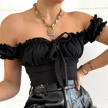 

Summer Sexy Off Shoulder Bodysuit Women Short Sleeve Stretch Ruffles Rompers V-neck Bow Bodycon Jumpsuit