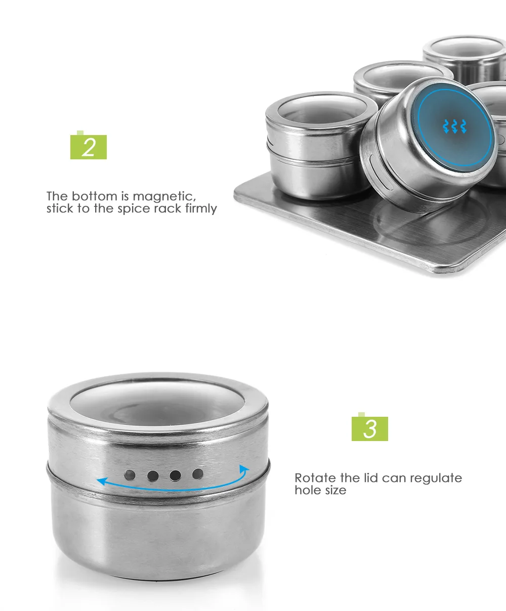 6pcs Stainless Steel Magnetic Seasoning Pot