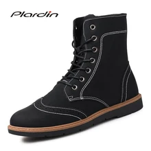 Plardin/мужские ботинки из натуральной кожи; зимние ботинки; модные мужские туфли оксфорды на платформе с резным узором; ботинки из коровьей кожи; мужская обувь на плоской подошве