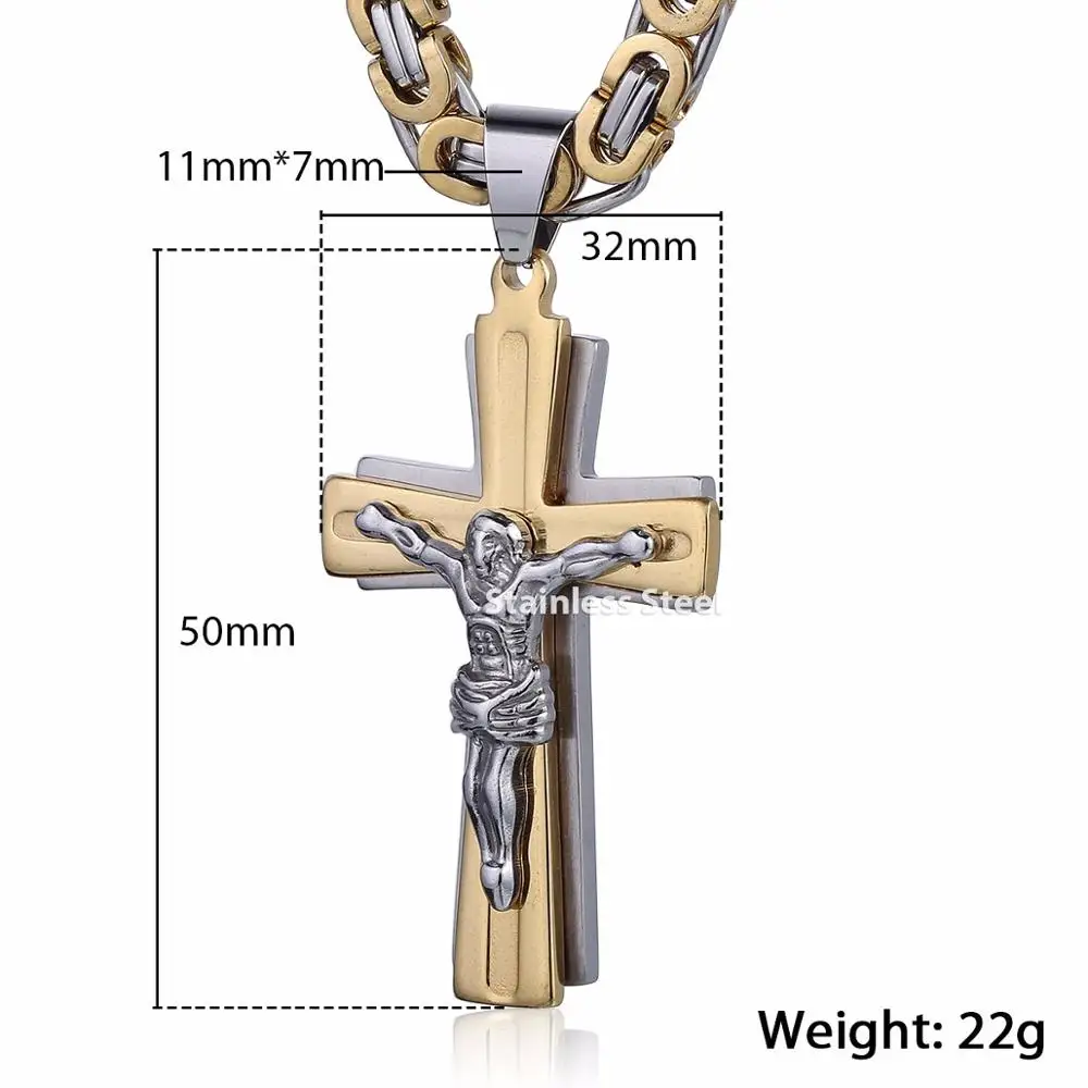 Многослойное ожерелье с крестом для мужчин, серебряное, золотое, нержавеющая сталь, византийский кулон, ожерелье для мужчин, ювелирное изделие LKP502 - Окраска металла: Gold KP503