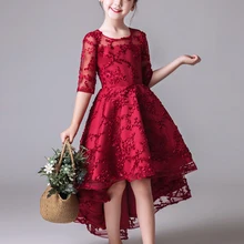Glizt/красный Кружевные Платья с цветочным узором для девочек для свадьбы с коротким рукавом Платье для первого причастия Для Девочек Пышные Пышное Платье принцессы платья