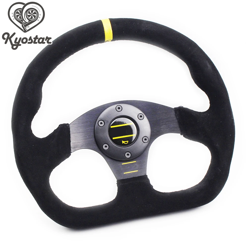

Universal Flat Leather 325mm Racing Car Rally Sport Steering Wheel 320mm Drift Aluminum+Suede Black Steering Wheels 12.8" Inch