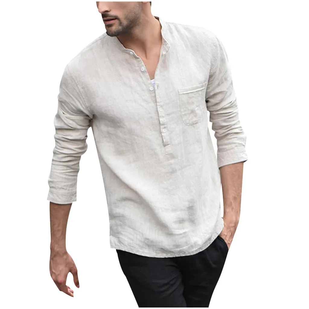 Camisa masculina рубашки мужские мешковатые хлопковые льняные крутые тонкие полосатые хлопковые рубашки с длинным рукавом Классические Осенние рубашки для мужчин - Цвет: Белый