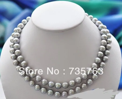 

HOT 00682 2row 10-11mm gray round Freshwater pearl necklace mabe 925silver clasp