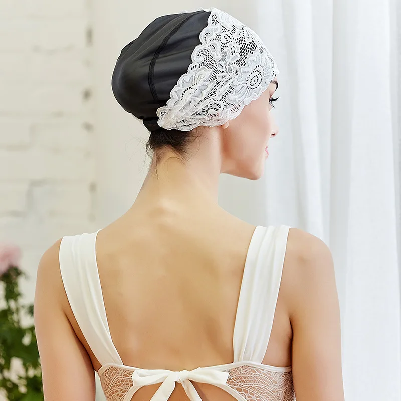 Women Swimming Cap Bathing Swiming Hat Lace Flower Waterproof PU Coating Fabric Swim Pool Caps Protect Long Hair Ears for Women