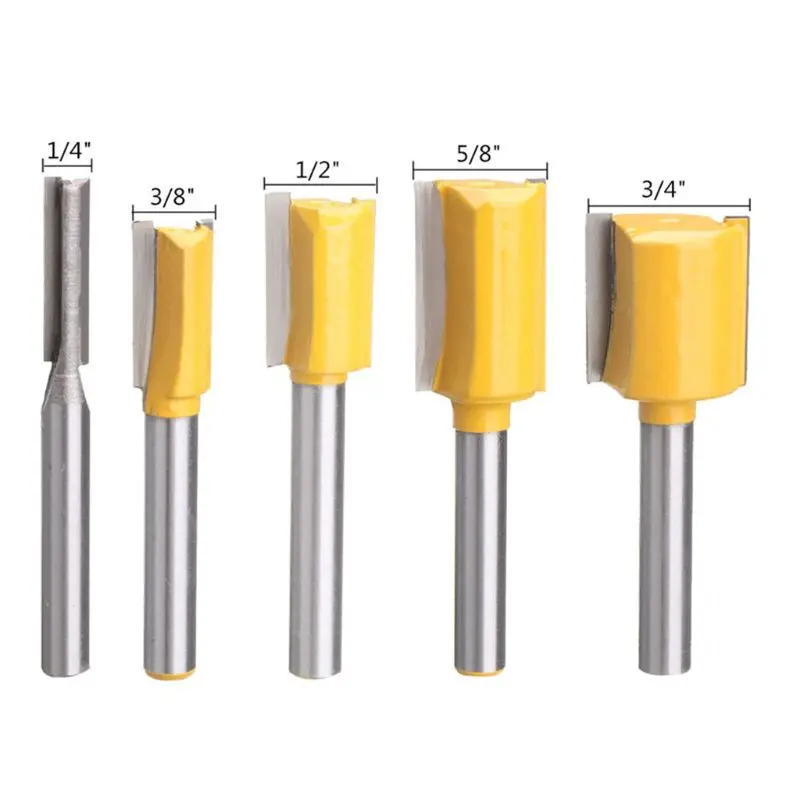 

New 5Pcs/Set 1/4'' Shank Straight and Dado Router Bit Set Woodworking Trimming Cutter for Wood Engraving Tool Kit qiang