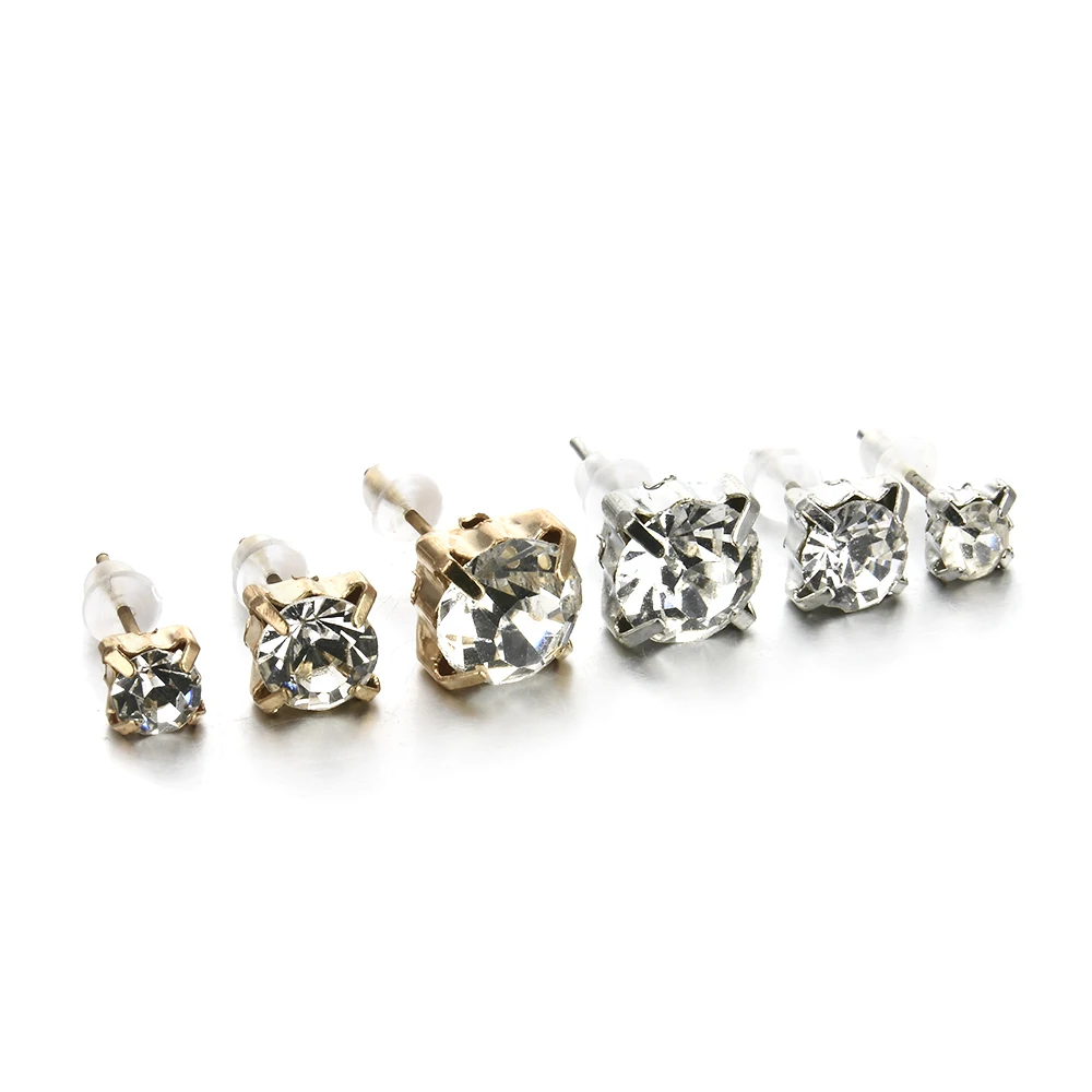 

9 Pairs Fashion Men Women Elegant four-claw crystal Rhinestone temperament Jewelry Ear Stud Earrings banquet noble accessories