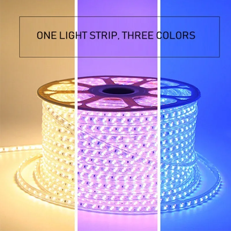 three color 1 Гибкий светодиодный светильник AC220V SMD5730 120 светодиодный s/m водонепроницаемый IP67 Светодиодный светильник с европейской вилкой питания 1 м/2 м/3 м/8 м/10 м/12 м/20 м - Испускаемый цвет: three color 1
