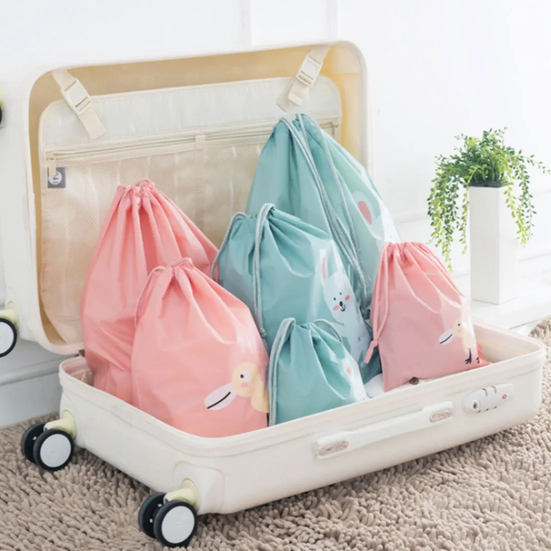 Cartoon Waterproof Travel Shoulders Bag Storage Shoes Bag Drawstring Backpack for Baby Kids Toy Lingerie Makeup Candy Pouch Bags
