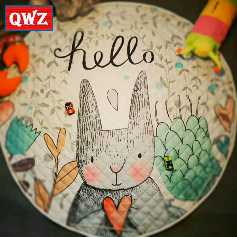 

QWZ Cartoon Love Rabbit Play Mat Baby Carpet Rugs Baby Crawling Mat with Storage Bag Kids Toys Sundries Pouch Children Toy Gifts