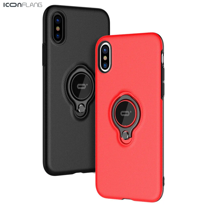

Shockproof Case for iPhone X 10 Hard Back Cover With Metal Phone Ring Stand Buckle Magentic Kickstand Back Cover For iphone X