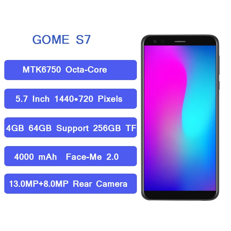 Смартфон GOME S7 5,7 дюймов HD 4 ГБ 64 ГБ 4000 мАч Ирис распознавание 4G LTE мобильный телефон