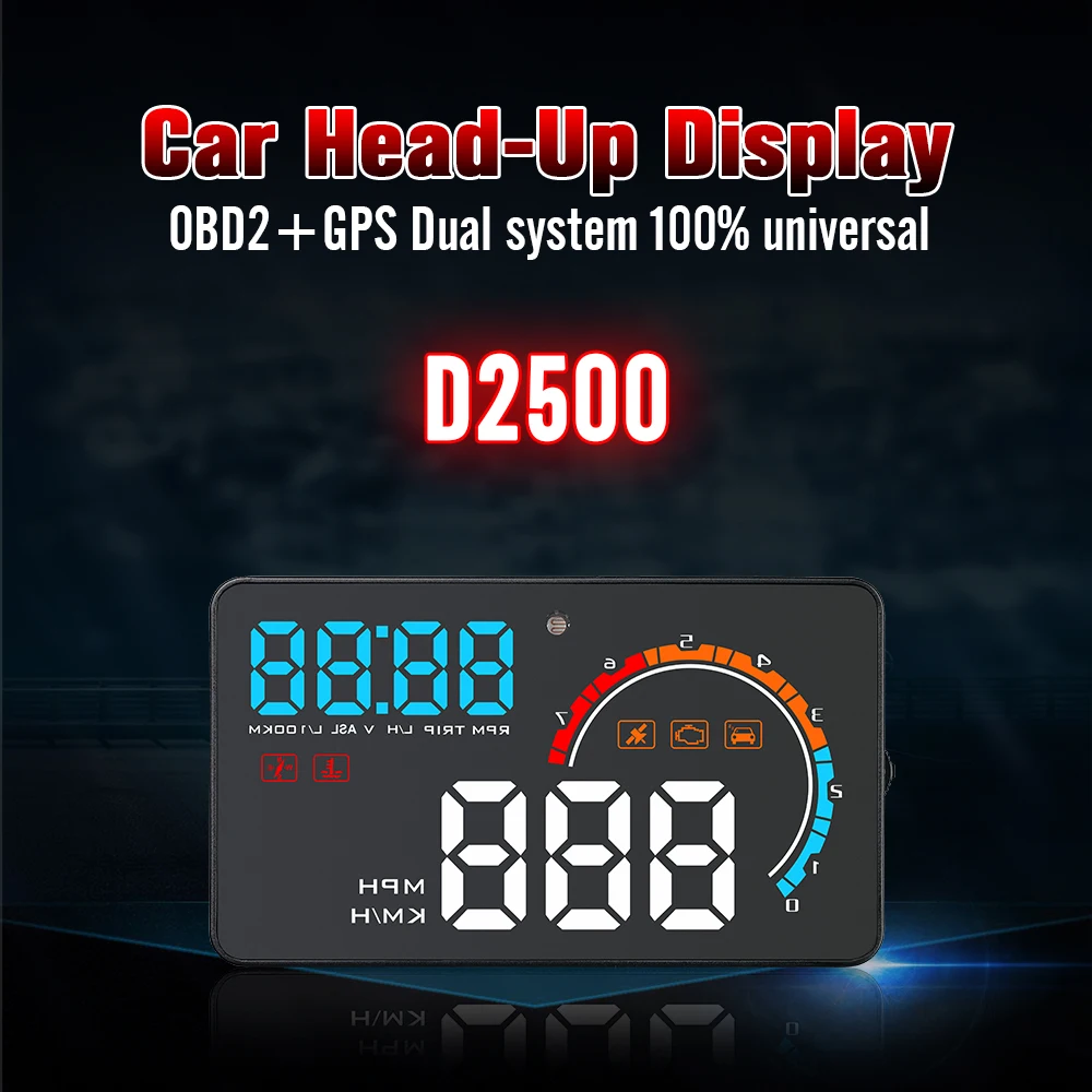 GEYIREN D2500 Universal Car HUB OBD2/GPS Head Up Display Speed Projector Vehicle Windshield Navigation OBD Speedometer |