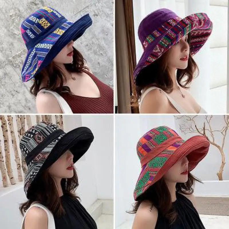 COKK Women Summer Hat Floppy Fisherman Cap Double Sided Sun Hat Female Wide Large Brim Bohemia Sunhat Beach Hat Cap Vacation New