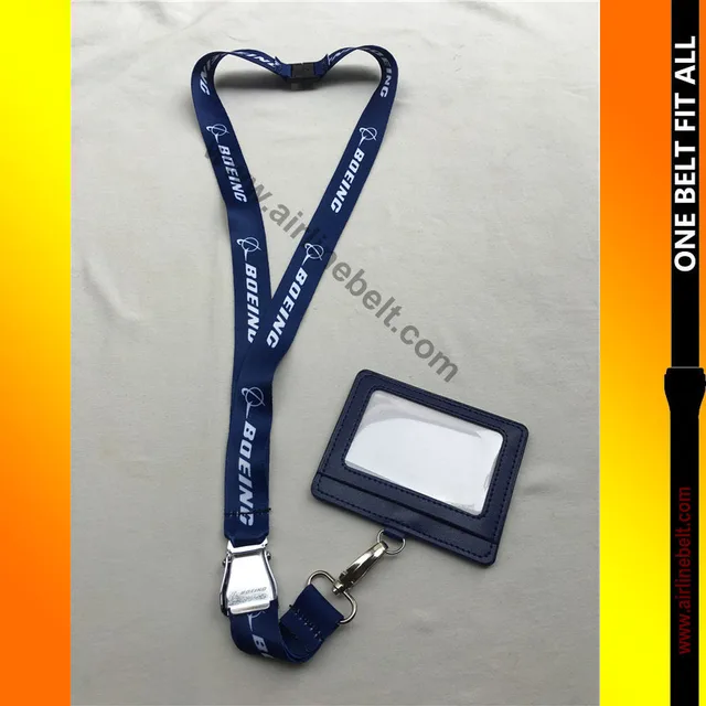 Boeing seat belt aircraft buckle lanyard with ID badge card case holder