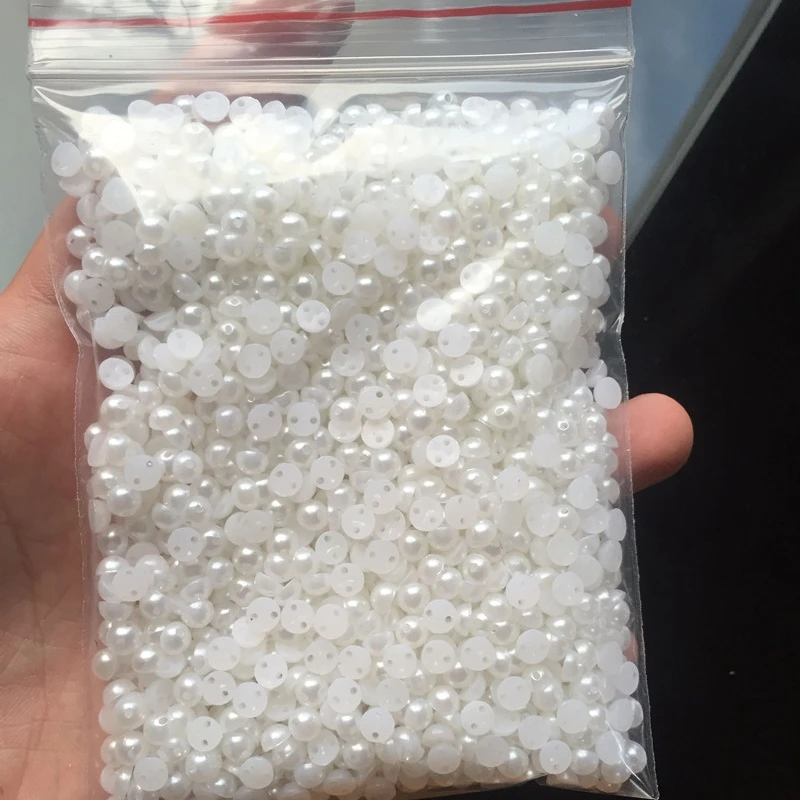 

White Half Round Flatback Pearls 6mm for nail art ABS imitation pearl beads,2 Holes white pearls Sew On Clothes DIY Accessories
