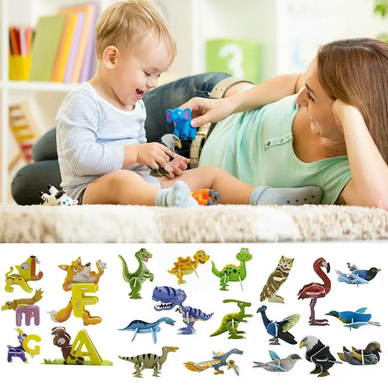 

18pcs Paper Foam 3D Jigsaw Puzzle Bird Dinosaur Animal Alphabet Modeling Three-dimensional Puzzle Toys (Style Random)