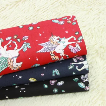 

half yard thin cotton fabric with cartoon unicorn print, handmade DIY quilts bag garment dress cloth 100% cotton A944