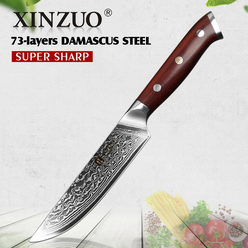 XINZUO 5'' Steak Knife High Carbon Japanese Damascus Steel Blade Kitchen Knife Razor Sharp Newarrival Chef Knife Kitchen Tools