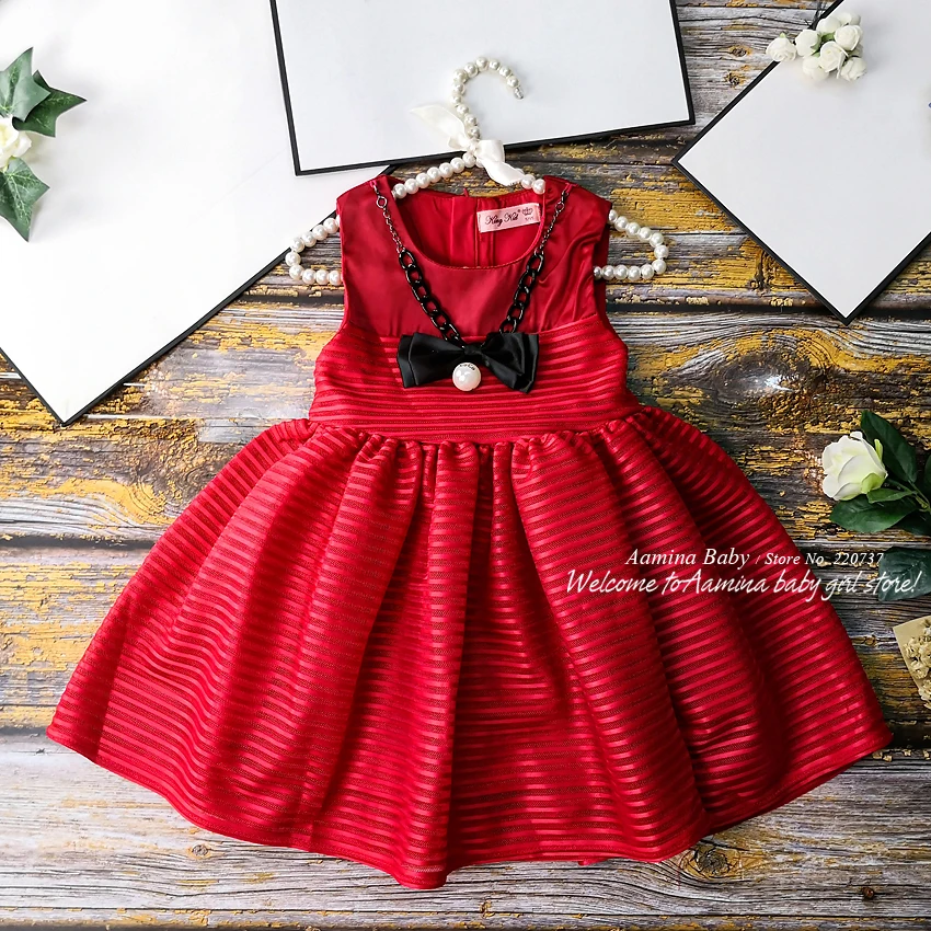 

6221With Necklace Christmas New Year Princess Baby Girl Dress Winter Autumn Party Kid Dress For Girl Wholesale Baby Girl Clothes