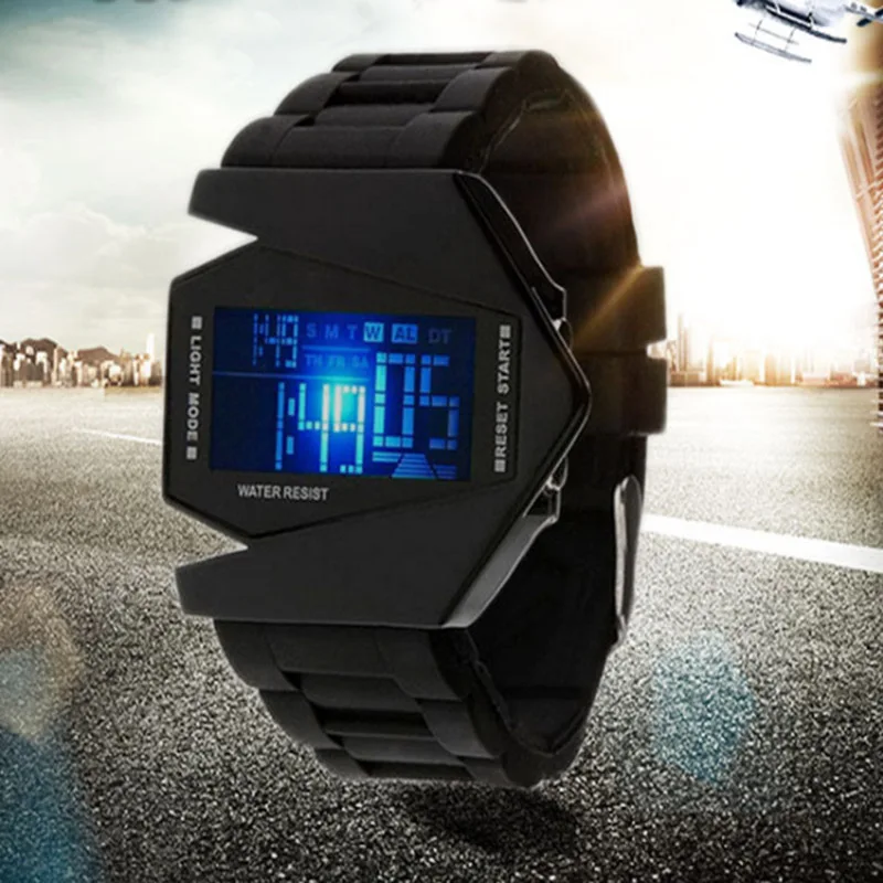 Luxfacigoo Boy Girl LED Digital Watch Cartoon Aircraft Shape Jelly Silicon Band Electronic Wristwatch For Children TT@88 afbeelding